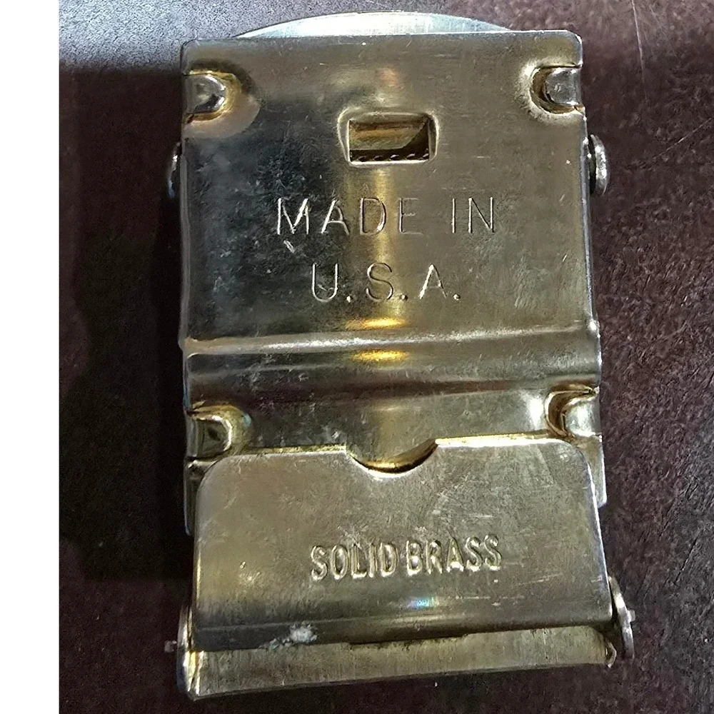 Vintage Solid Brass Military Slider Belt Buckle Made in USA‎ Silver Tone Star